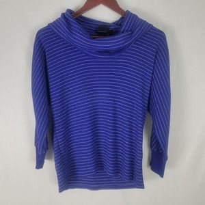 Rafaella Womens Sweater XS Petite Blue Metallic Striped Long Sleeve‎ Cowl Neck